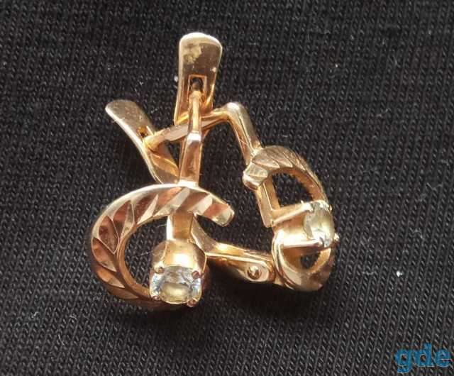 Продам золотые серьги с фианитом, фотография 1