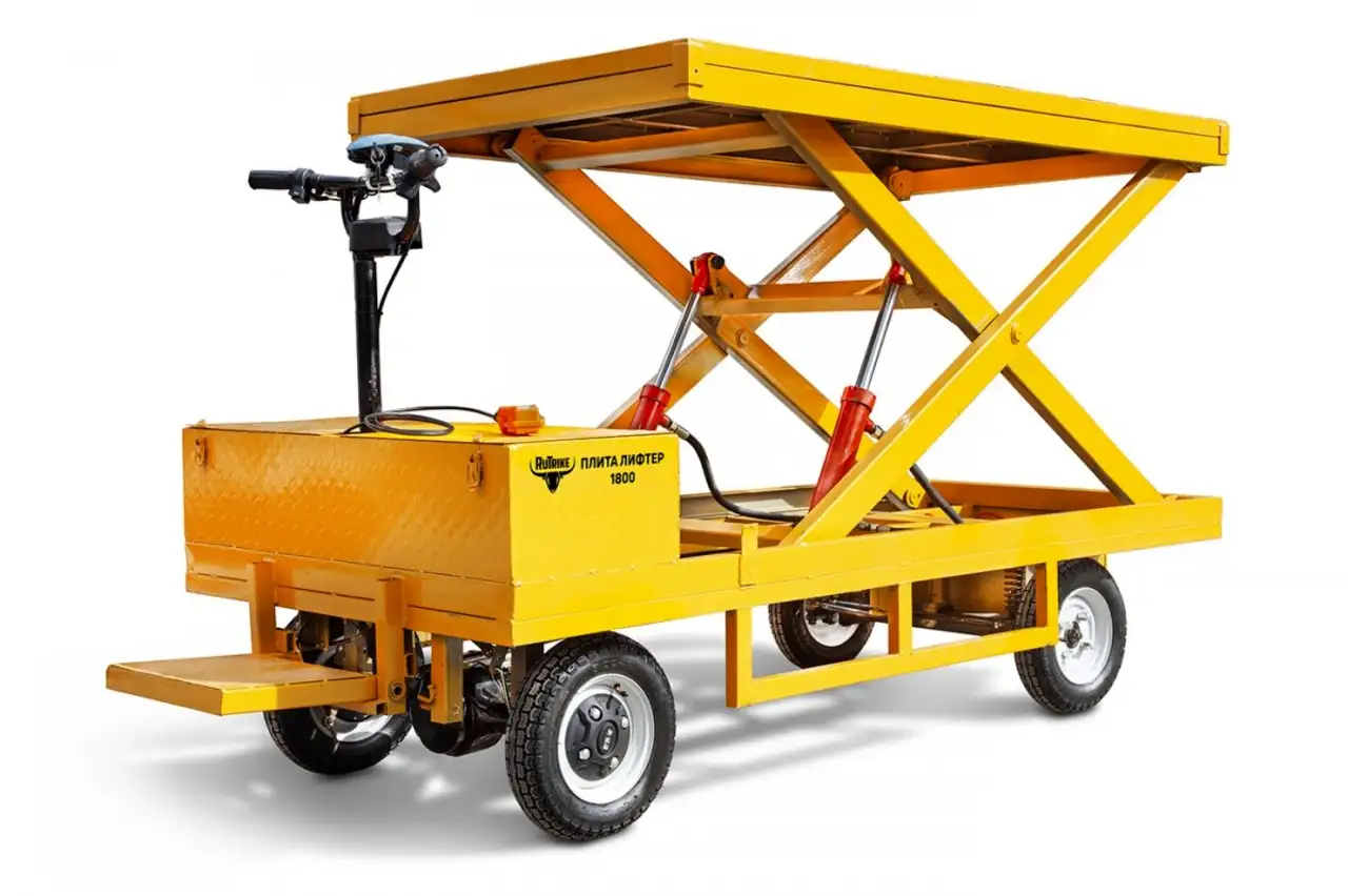 Платформенная тележка электрическая rutrike плита лифтер 1800 с гидроподъёмником, фотография 1
