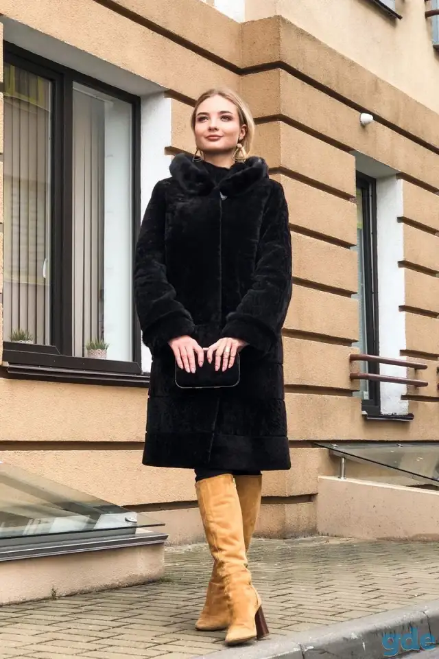 Пальто Мехофф женское 48 L черное натуральный мех., фотография 5