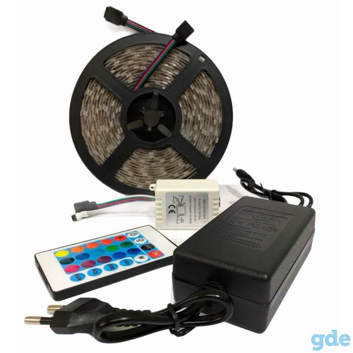 Водонепроницаемая светодиодная RGB лента 5 м SMD 5050 (+контроллер, пульт управления, блок питания), фотография 1