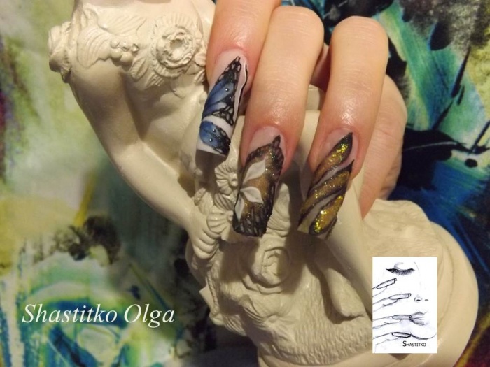 Покрытие гель лак “Shellac”, дизайн гель лаками, наращивание ногтей, маникюр, фотография 1