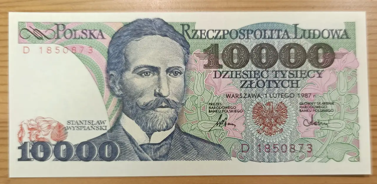 Банкнота 10000 злотых 1987 UNC, фотография 1