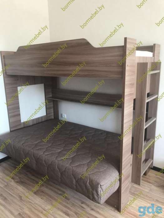 Кровать чердак с диваном (ДСП шимо светлый/ткань Амбросия), фотография 5