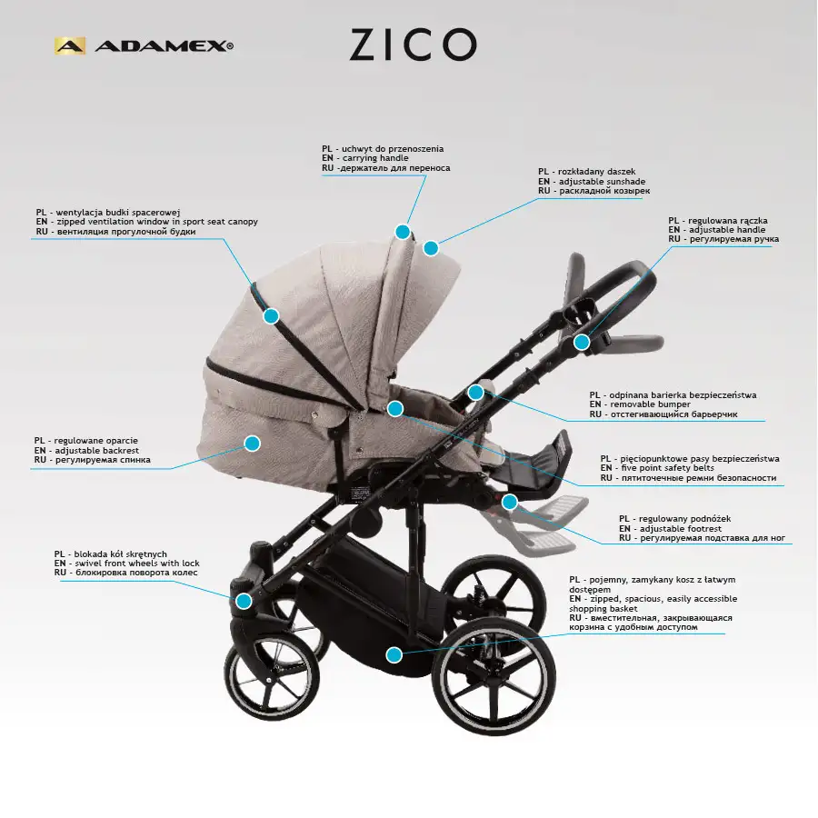 Детская модульная коляска Adamex Zico, фотография 8
