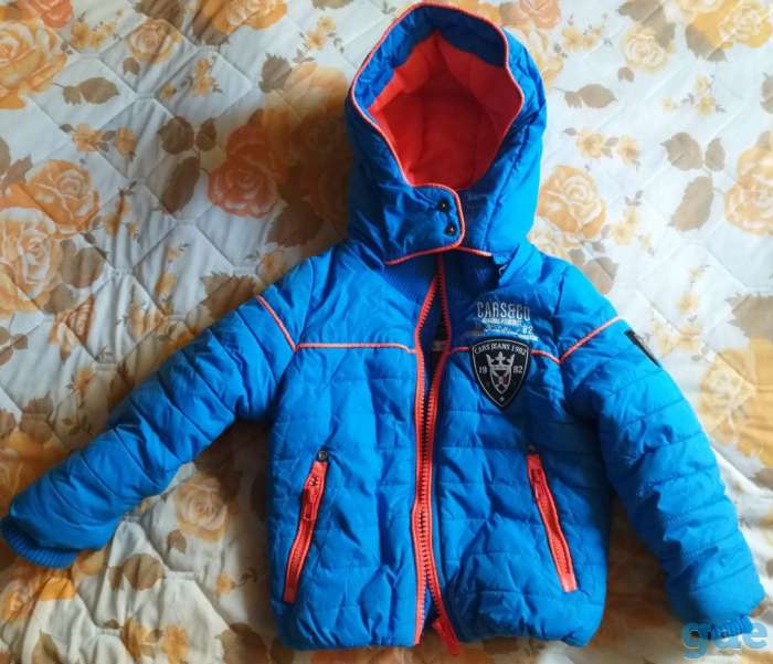 Куртка голубая с оранжевыми вставками, на 1.5-2.5г, б.у, фотография 1