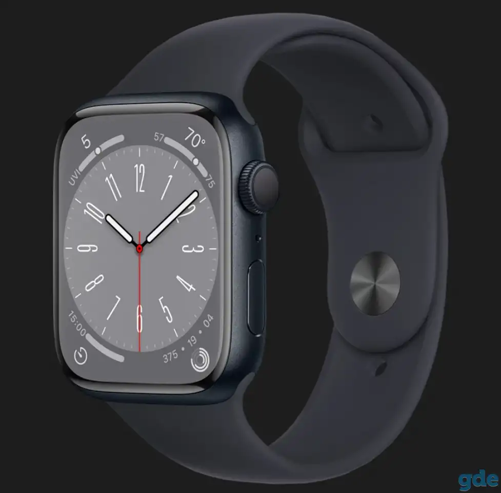 Apple Watch Series 8 45 мм (корпус из алюминия цвета «тёмная ночь», спортивный ремешок «тёмная ночь», фотография 1