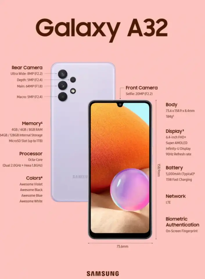 Смартфон Samsung Galaxy A32 SM-A325F 4GB64GB violet, фотография 5