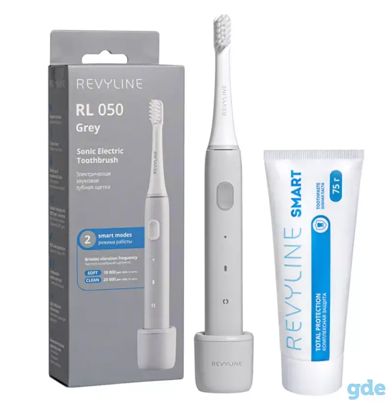 Серая звуковая щетка Revyline RL 050 + паста, фотография 1