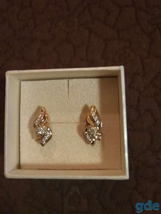 Продам золотые серьги с фианитами, проба 585, вес 5,43 гр., Марина., фотография 1