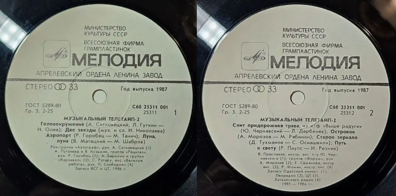 Грампластинки Музыкальный телетайп-2; 5 (1987, 1989), фотография 4