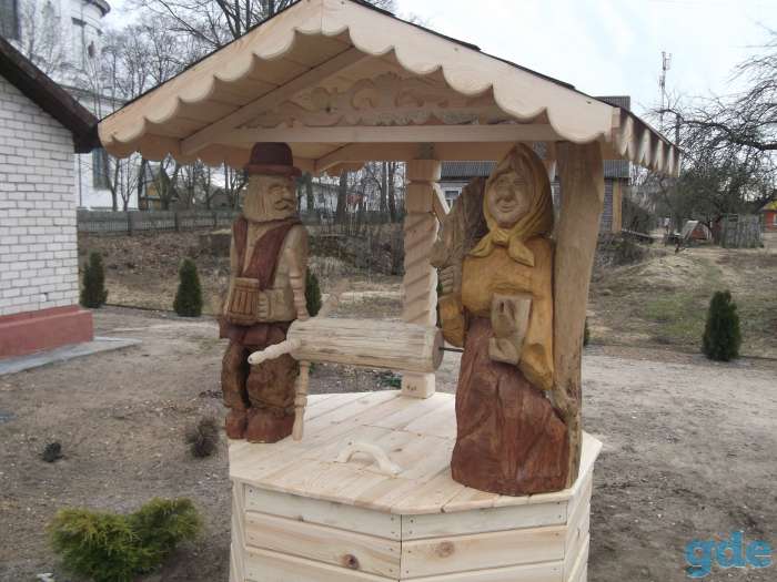 Декоративные скамейки,колодцы со скульптурами из дерева., фотография 2