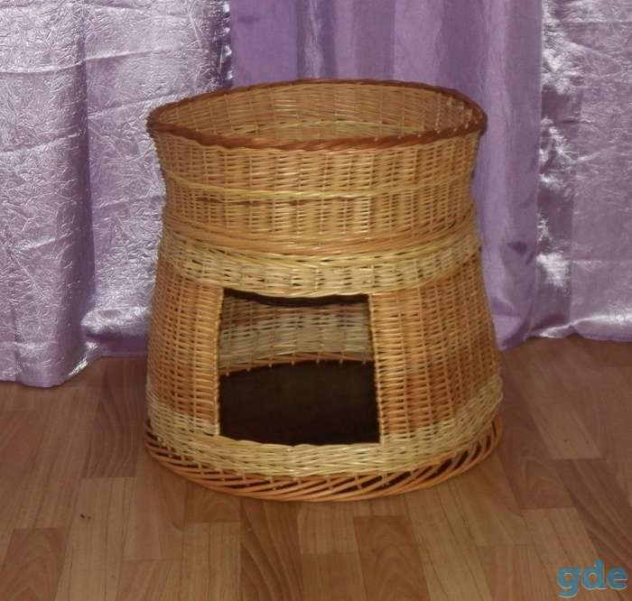 Домик для кошки из ивовой лозы с лежанкой, фотография 1