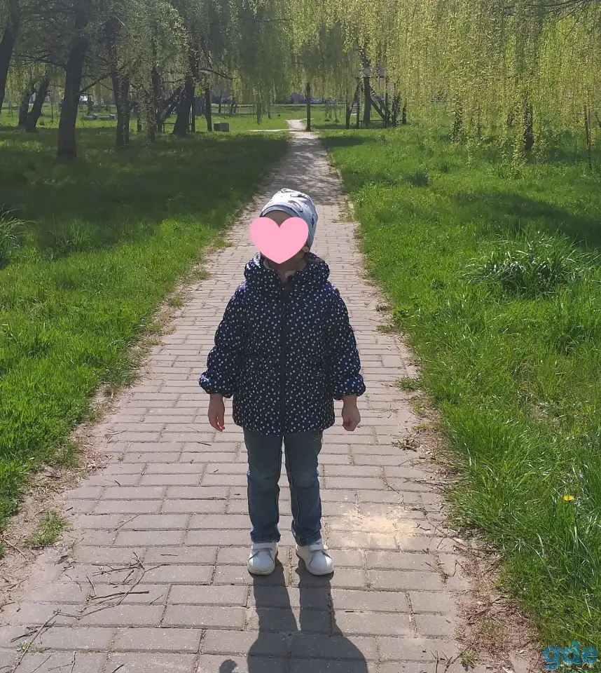 Куртка синяя в горохи с воротником высоким на 2-3года, б.у, фотография 4