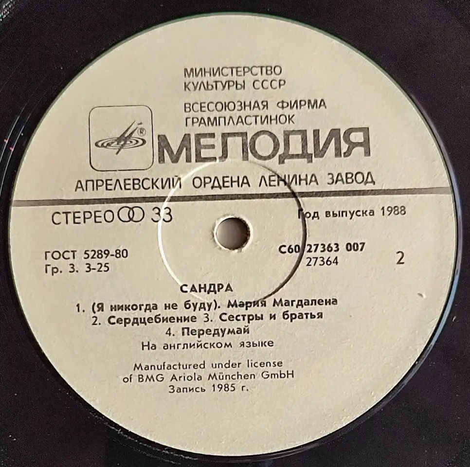 Грампластинка Sandra - The long play (1988), фотография 6