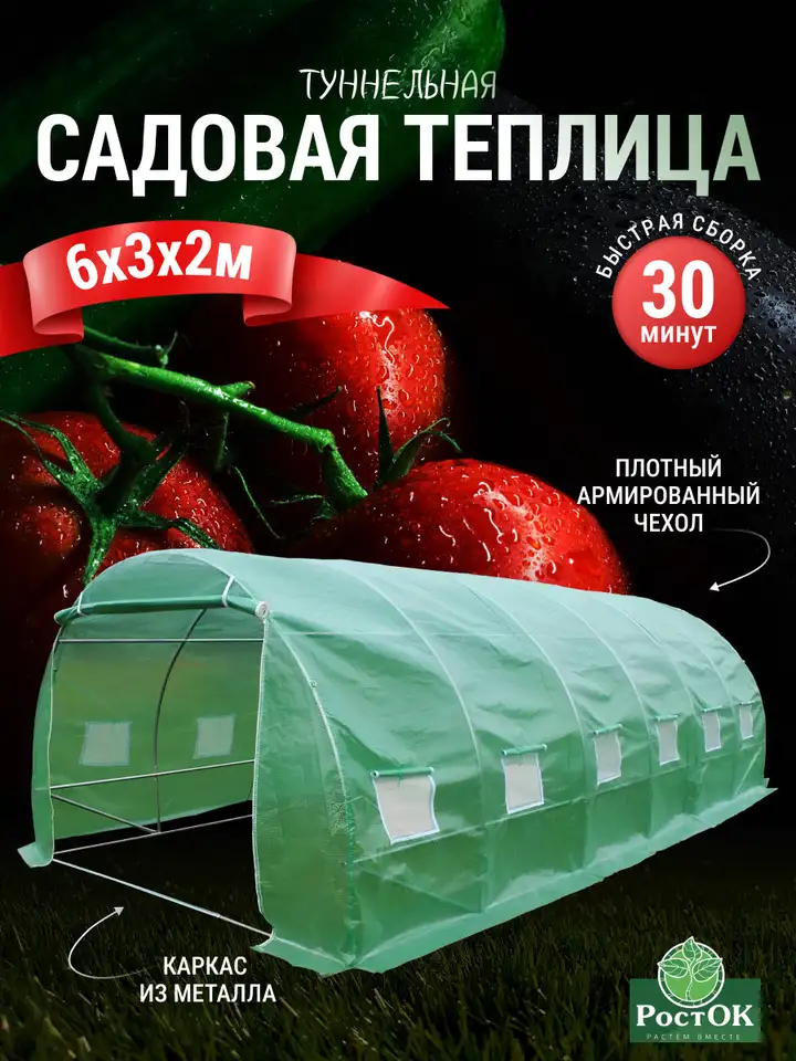 Теплица каркасная росток 6 x 3 x 2 метра (ø -, фотография 1