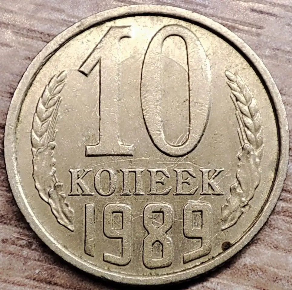 10 копеек 1989 СССР Залипуха, наплывы, борозда, фотография 1