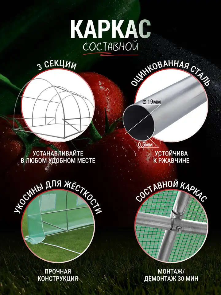 Теплица каркасная росток 3 x 3 x 2 метра, фотография 4