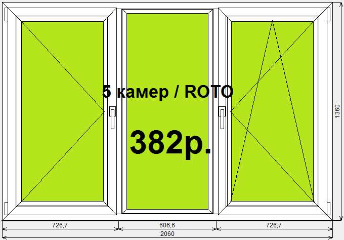 Окно пвх 5 камер / roto ш.2060*в.1360 поворотное./глухое/пов-отк., фотография 1