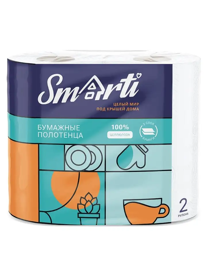 Бумажное полотенце smarti 2-ух слойное 2 шт, фотография 1