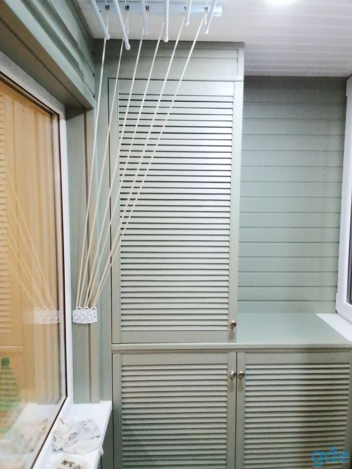 Отделка балкона вагонкой и пластиком утепление фасадной стороны, устройство полок и шкафов, монтаж сушилок для белья, фотография 1