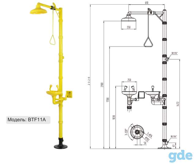 Аварийные души, фонтаны для глаз и лица, фотография 2